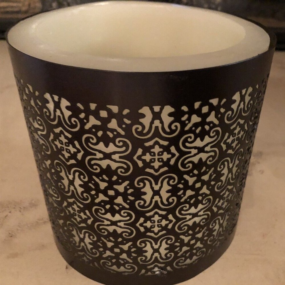 Ivory Pillar Candle with Metal Filigree Holder